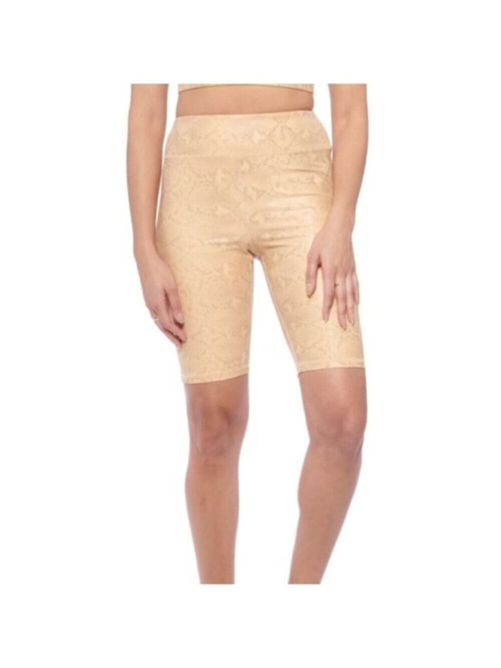 NWT Electric Yoga Women's Cream Nude Python Print Biker Shorts Size Small